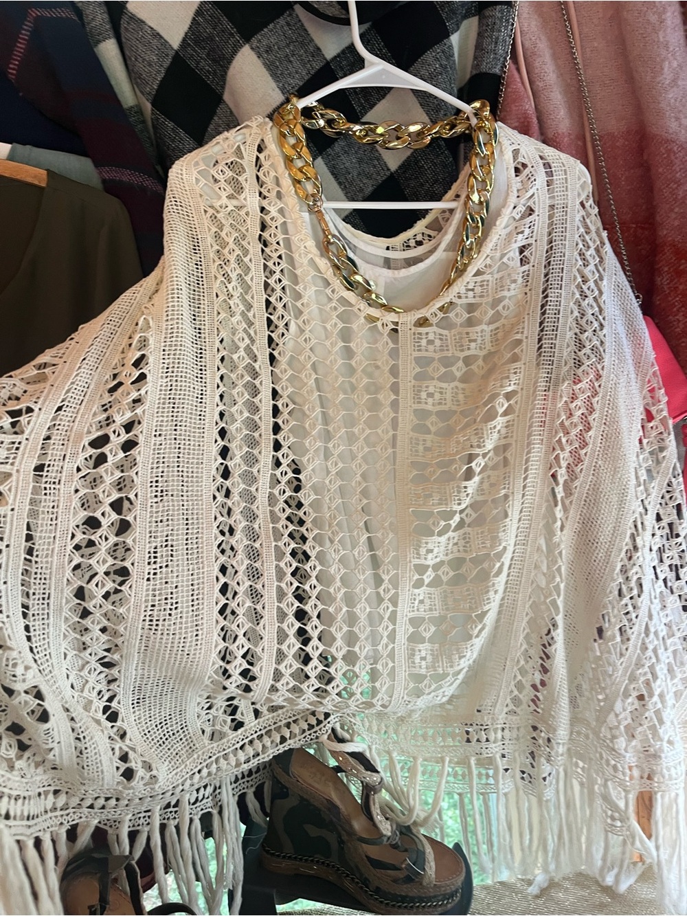 Cream Crochet Fringe Tunic Top